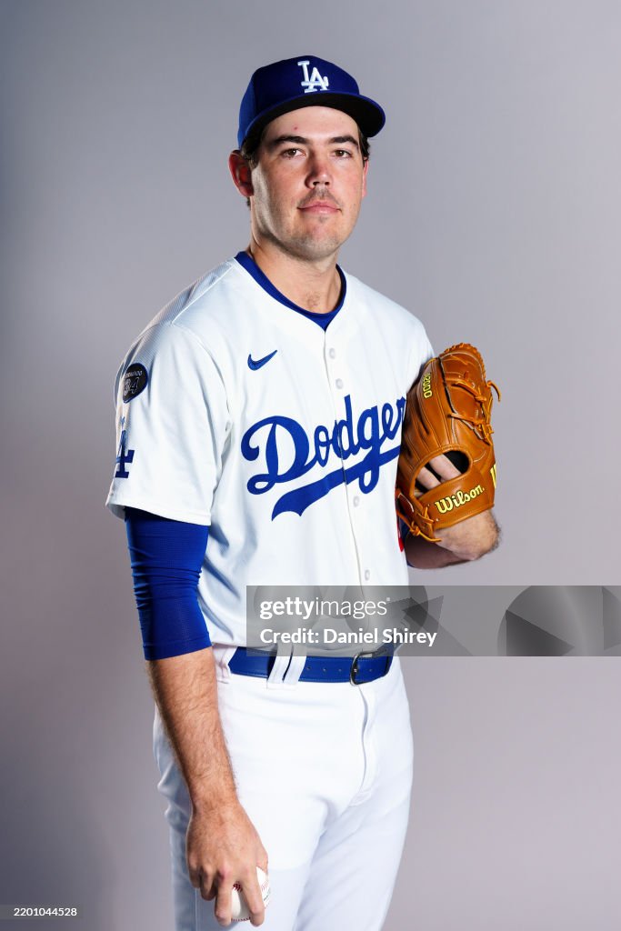 Doge Riz Jack Little of the Los Angeles Dodgers poses for a photo during the ...
