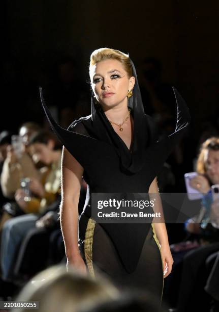 Florence Pugh walks the runway at the Harris Reed AW25 Show during London Fashion Week on February 20, 2025 in London, England.