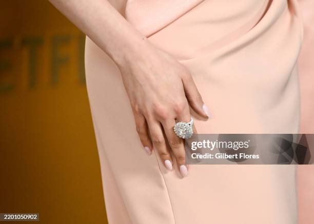 Sofia Carson, accessories detail, at the 31st Screen Actors Guild Awards held at Shrine Auditorium and Expo Hall on February 23, 2025 in Los Angeles,...