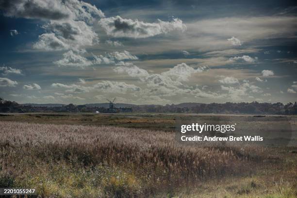 landscape view of cley and salthouse marshes in norfolk - marsh stock pictures, royalty-free photos & images