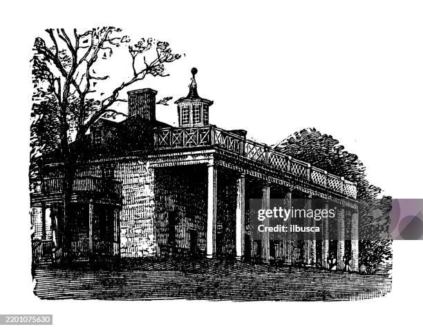 portico, washington mansion, mount vernon, usa - skagit valley stock illustrations