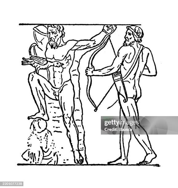 prometheus liberated by hercules - rockefeller center statue stock illustrations