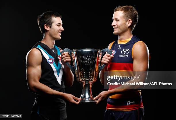 Connor Rozee Crows Connor Rozee of the Power and Jordan Dawson of the Crows pose with ...