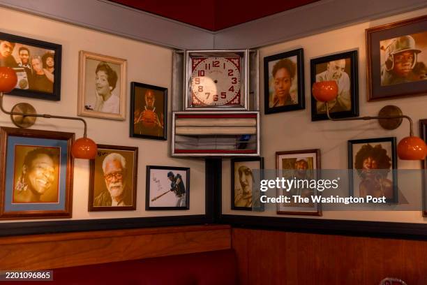 Images are displayed on the walls of the Orphey Gene's Soul Kitchen set on the the new soap opera "Beyond the Gates" at Assembly Studios in...