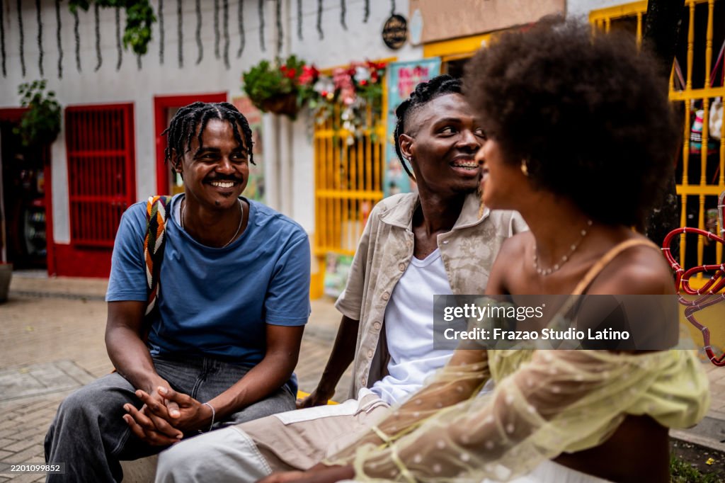 Young friends talking in Medellin, Colombia