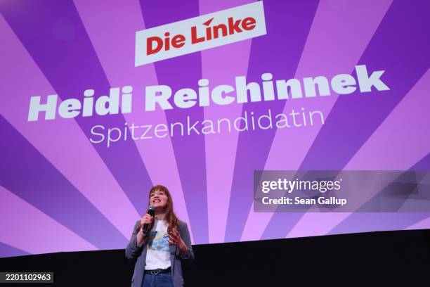Heidi Reichinnek, co-lead candidate of the leftist Die Linke political party, speaks to supporters at the final Die Linke election rally ahead of...