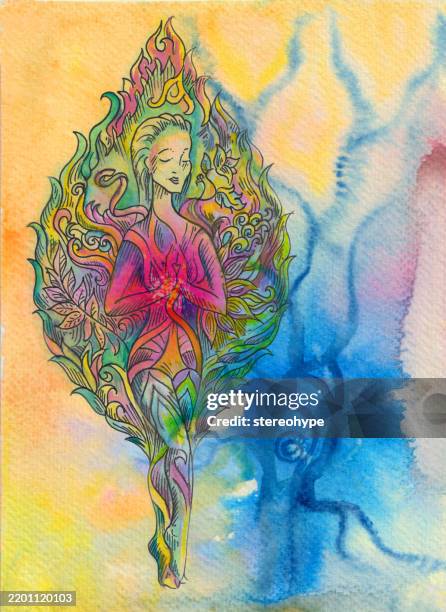 fire heart goddess - book of revelation stock illustrations