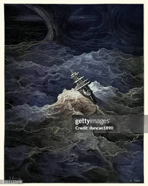 illustrations, cliparts, dessins animés et icônes de navire naviguant à travers une violente tempête, trombe marine, givre de l’ancien marin - bateau ancien