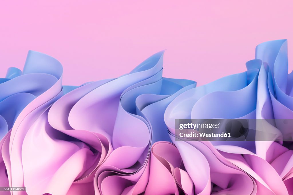 3D rendering of multi colored wavy fabric over pink background
