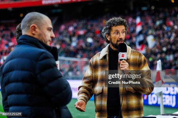 Presenter Jan Joost van Gangelen is present during the match between Ajax and Go Ahead Eagles at the Johan Cruijff ArenA for the Dutch Eredivisie...