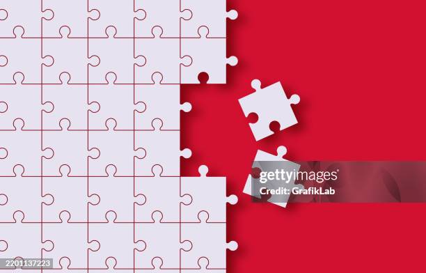 ilustraciones, imágenes clip art, dibujos animados e iconos de stock de faltan piezas de rompecabezas y fondo rojo - incompleto