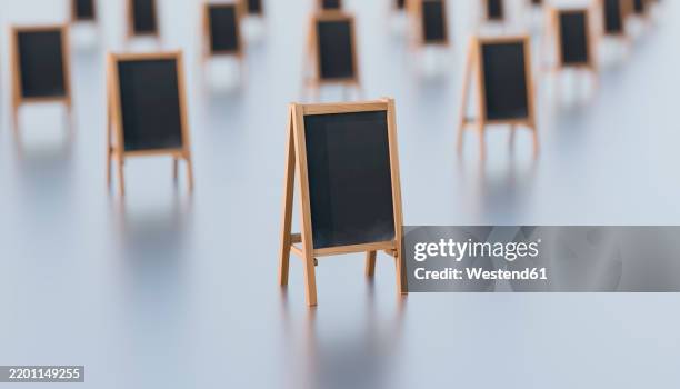 3d rendering of blackboards with wooden frames in a repeating pattern - cafe interior stock illustrations