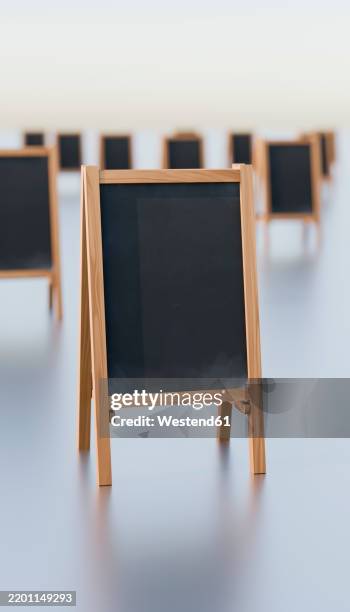 3d rendering of multiple blackboards with wooden frames - cafe interior stock illustrations