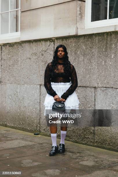 Streetstyle during London RTW Fall Fashion Week 2025 on February 24, 2025 in London, United Kingdom.