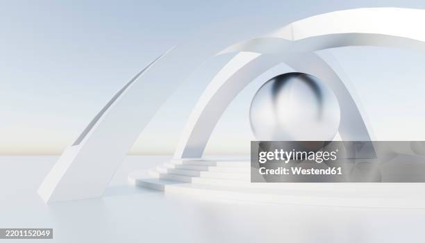 3d render of white and metal abstract architecture with sky - 3d render people stock-grafiken, -clipart, -cartoons und -symbole