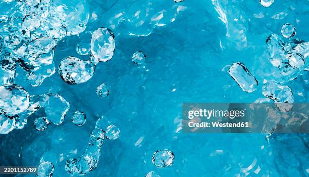 3d render of water with bubbles and a blue background - water splashing stock illustrations