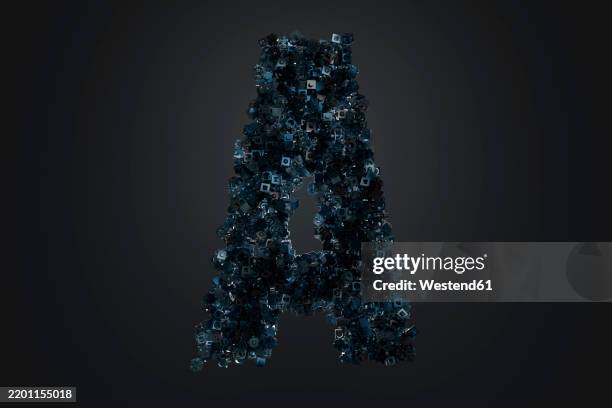 a 3d rendered letter a made of dark geometric shapes - dark studio stock illustrations