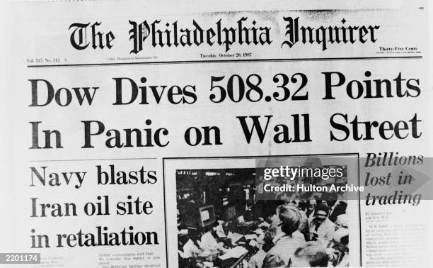 Front page of "The Philadelphia Inquirer" the day of the 1987 stock market crash, October 20, 1987.