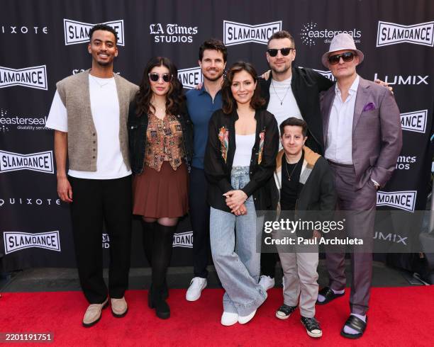 Matthew Worku, Rebekah Francoz, Robbie Amell, Italia Ricci, Kevin Claydon, Phil Moniz and Greg Bryk attend the world premiere of "Racewalkers" at the...