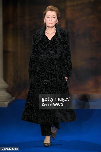 Lesley Manville on the runway at the Burberry Fall RTW 2025 fashion show as part of London Fashion Week on February 24, 2025 in London, United...