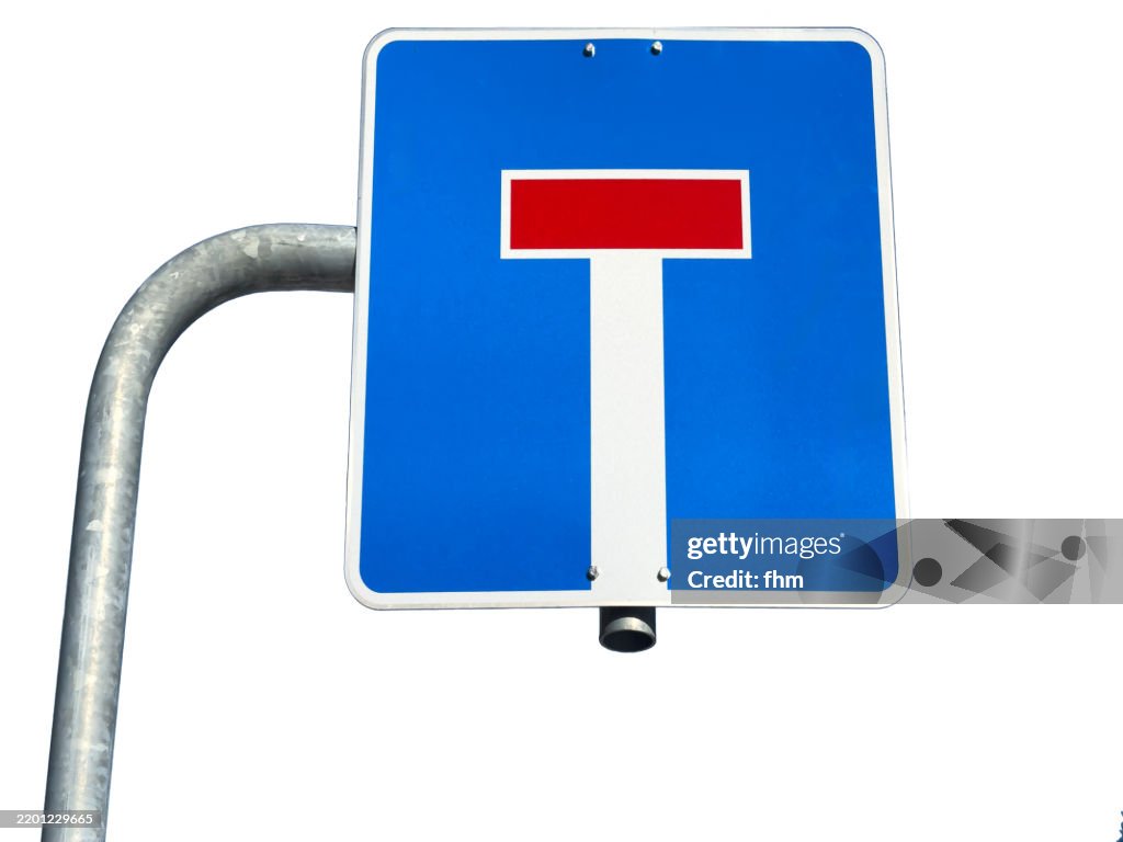 Dead end road sign wiith white background cut out