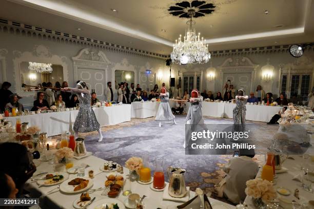 Models perform on the runway at the Edeline Lee show during London Fashion Week February 2025 on February 22, 2025 in London, England.
