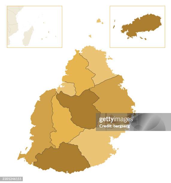 high detailed mauritius vintage map with regions and national borders - mauritius stock illustrations
