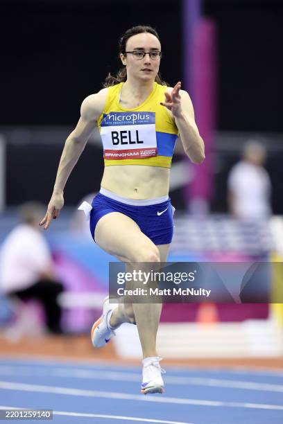 Alyson Bell of Giffnock North AC competes in the Women’s 60m Heats during day one of the 2024 UK Athletics Indoor Championships at Utilita Arena...