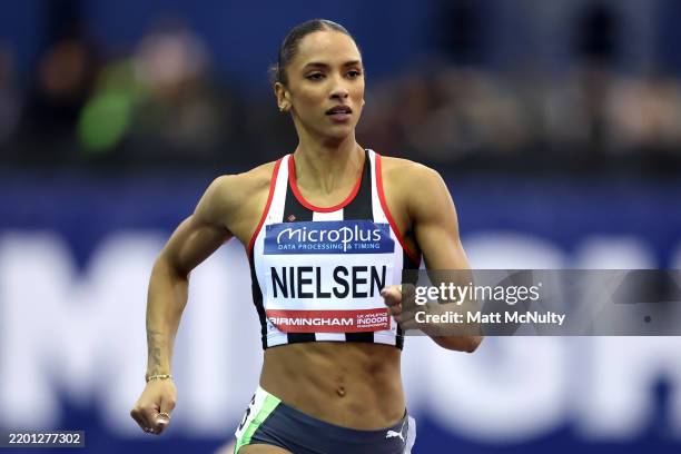 Lina Nielsen of Shaftesbury Barnet Harriers competes in the Women's 400m Heats during day one of the 2024 UK Athletics Indoor Championships at...