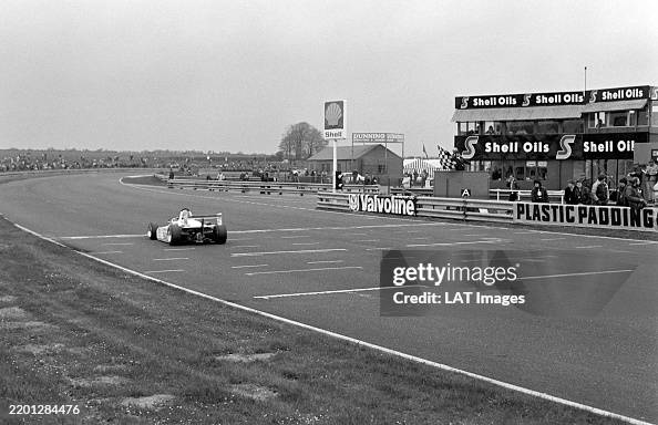 Ayrton Senna, West Surrey Racing, Ralt RT3 Toyota, crosses the finish ...