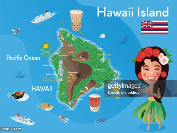Island Of Hawaii Big Island And Hawaiian Hula Dance High-Res Vector Graphic