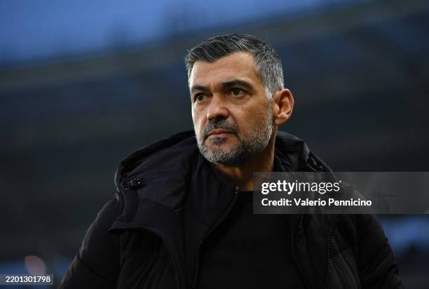 Sergio Conceicao, Head Coach of AC Milan, looks on prior to the Serie A match between Torino and AC Milan at Stadio Olimpico di Torino on February...