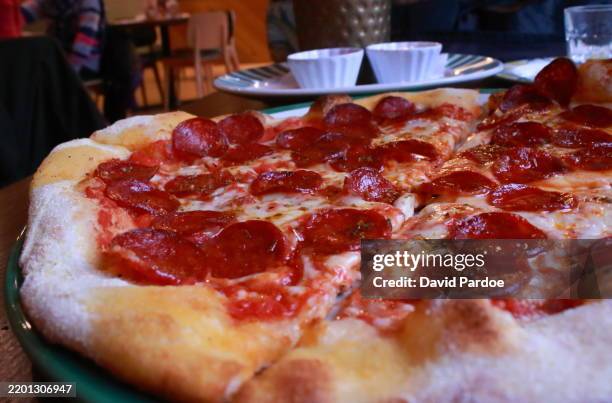 pepperoni & mozzarella pizza - glamorgan sausage stock pictures, royalty-free photos & images