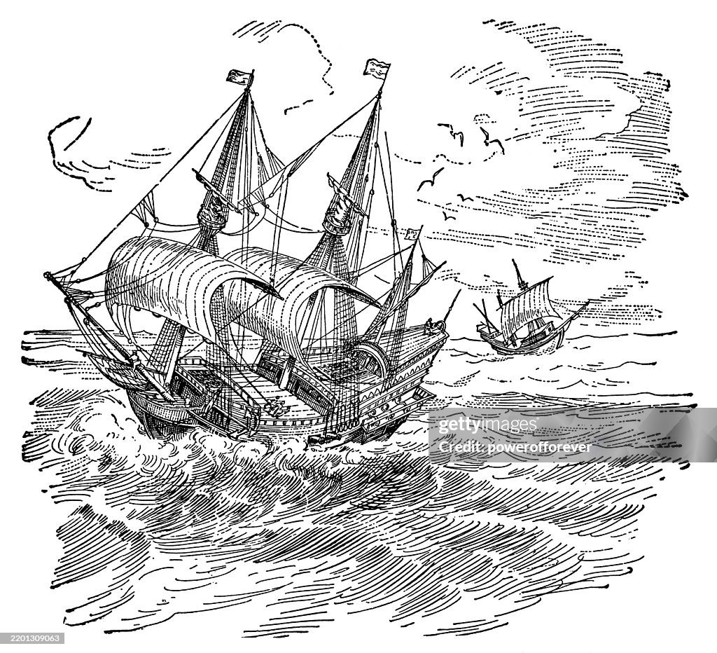 La Pinta and Niña Caravel Sailing Ships - 15th Century