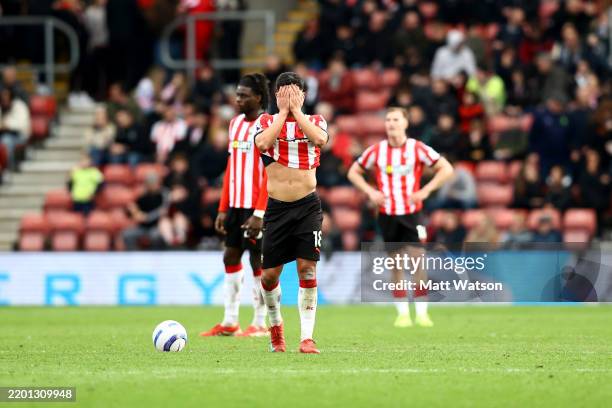 Mateus Fernandes of Southampton dejected during the Premier League match between Southampton FC and Brighton & Hove Albion FC at St Mary's Stadium on...