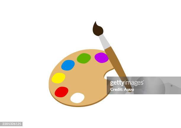 painting palette and paint brush icon - artists palette stock illustrations