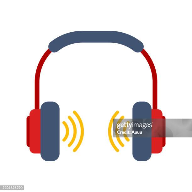 headphones with sound waves - wireless earbuds stock illustrations