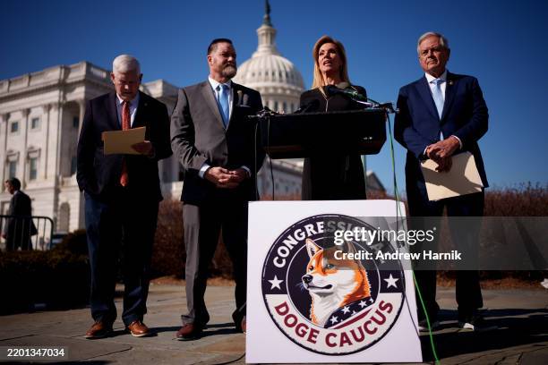 The Dome of the U.S. Capitol Building is visible as Rep. Beth Van Duyne , accompanied by , Rep. Pete Sessions , Congressional DOGE Caucus co-chair...
