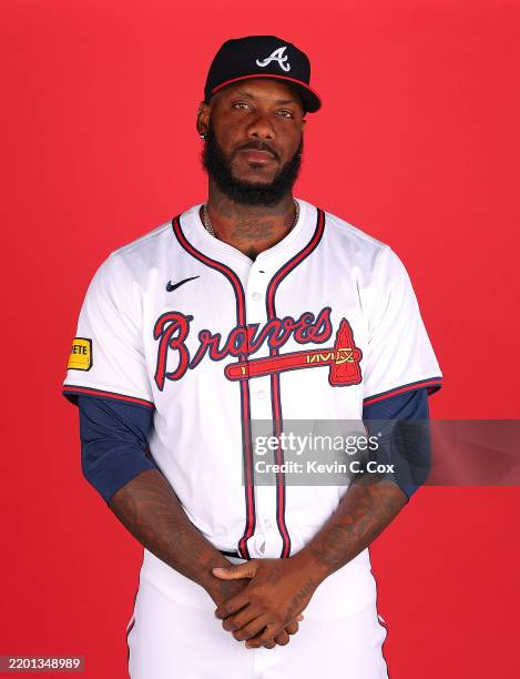 Enyel De Los Santos of the Atlanta Braves poses for a portrait during photo day at CoolToday Park on February 21, 2025 in North Port, Florida.