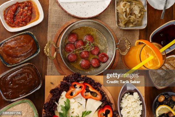 turkish fried sausage (turkish name; turkish sucuk) stock photo - turkish food stock pictures, royalty-free photos & images