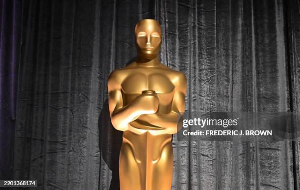 An Oscar statue is seen on February 25, 2025 during a preview of the 97th Annual Academy Awards Governors Ball at the Ray Dolby Ballroom in...