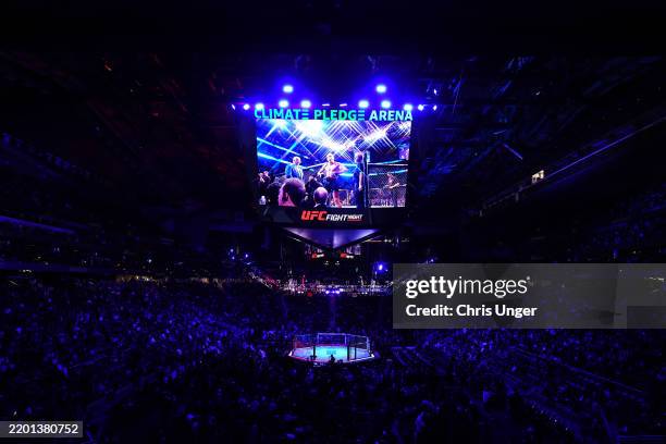 General view of the Octagon during the UFC Fight Night event at Climate Pledge Arena on February 22, 2025 in Seattle, Washington.