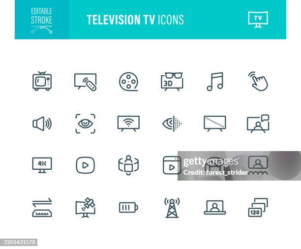 bildbanksillustrationer, clip art samt tecknat material och ikoner med television tv icons editable stroke - radio och tv utsändning