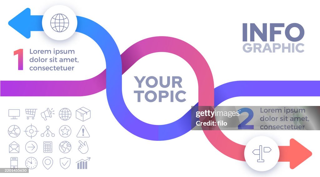 Combining Topics Visual Two Topics Converging Merging Arrow Infographic Concept Illustration ...