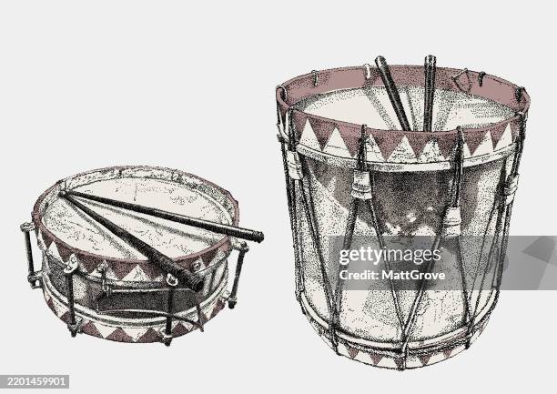 drums & drum sticks marching band - drumstick stock illustrations