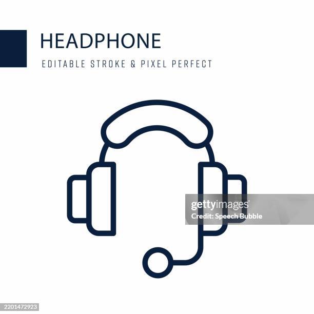 headphone line icon. editable stroke vector icon. - dj console stock illustrations