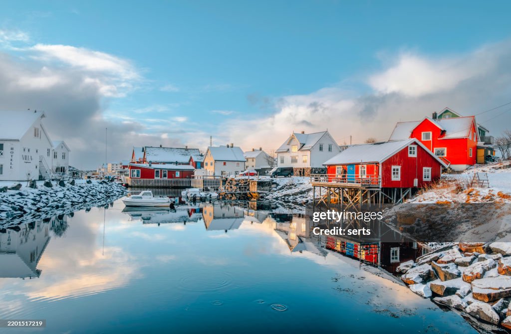 Beautiful Winter Town Landscape in Henningsvaer, Lofoten, Norway