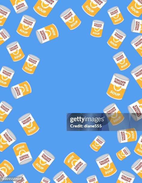 ilustraciones, imágenes clip art, dibujos animados e iconos de stock de borde de sopa de pollo con fideos con espacio para copiar - sopa de pollo con fideos
