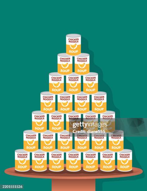 chicken noodle soup stack on a retail display table - chicken soup stock illustrations