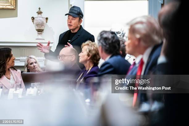 Washington, DC Elon Musk, Department of Government Efficiency leader, speaks at the first cabinet meeting of President Donald J Trump's second term...